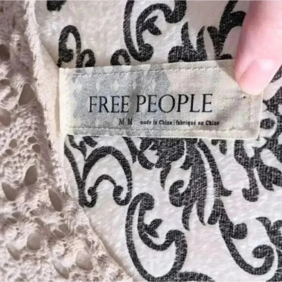 Free People Cap Sleeve Gypsy Crochet Eyelet Lace Dress Women M Cream Y2K Fairy - Picture 9 of 10